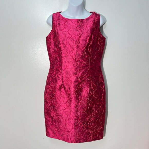 Carmen Marc Valvo Floral Jacquard Sheath Dress Size 8 Sleeveless Knee Length Bol - Picture 1 of 7